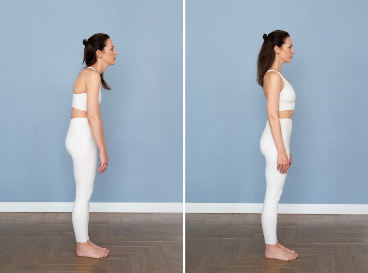 Illustration comparing good and poor posture, highlighting spinal alignment.
